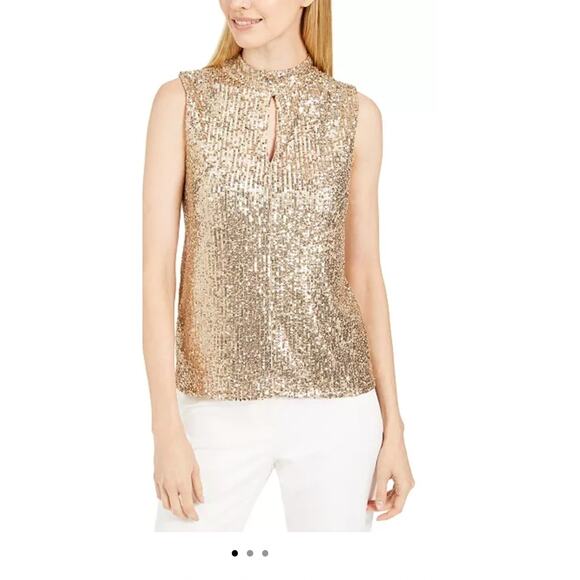 Calvin Klein Gold sequins Keyhole top SM Petite Holiday Ready Blinky - Picture 10 of 13